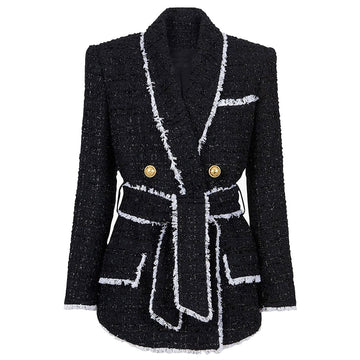 Cristia Tweed Blazer with a Belt - SunsetFashionLA